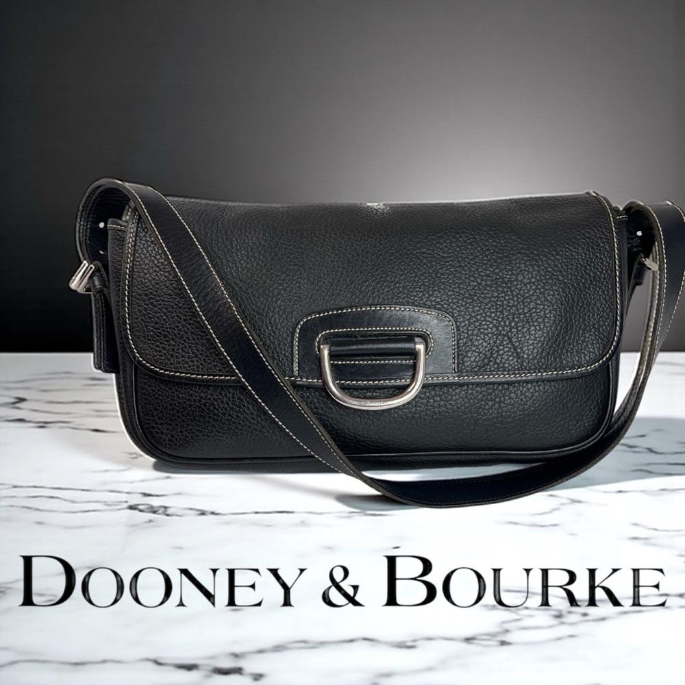 Dooney & Bourke Black Leather Shoulder Bag with Silver Hardware